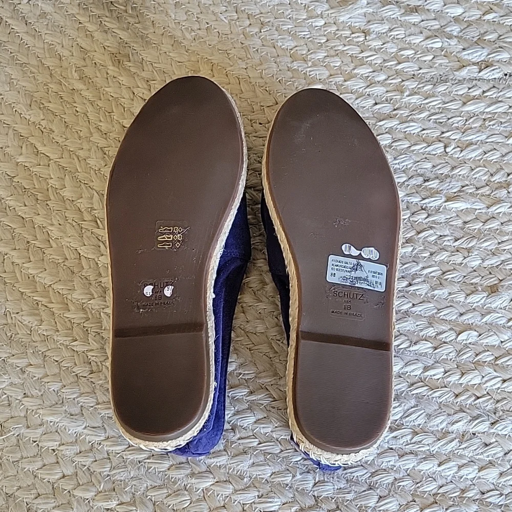 LIKE NEW Schutz Sachi Navy‎ Suede Espadrille Women Size 8 Coastal Tomato Girl